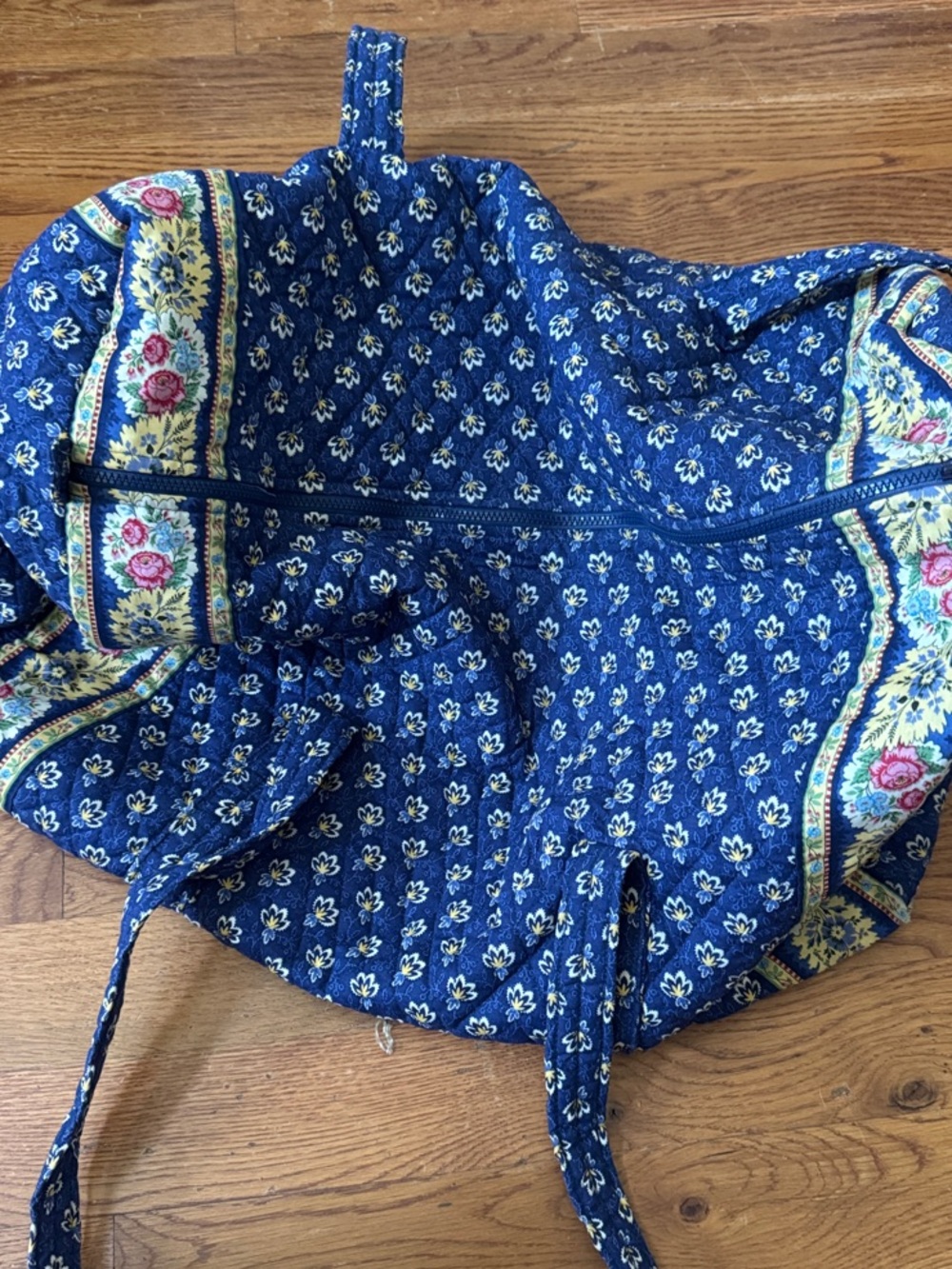 Vera Bradley Navy Floral Quilted Tote with Yellow Rose Border